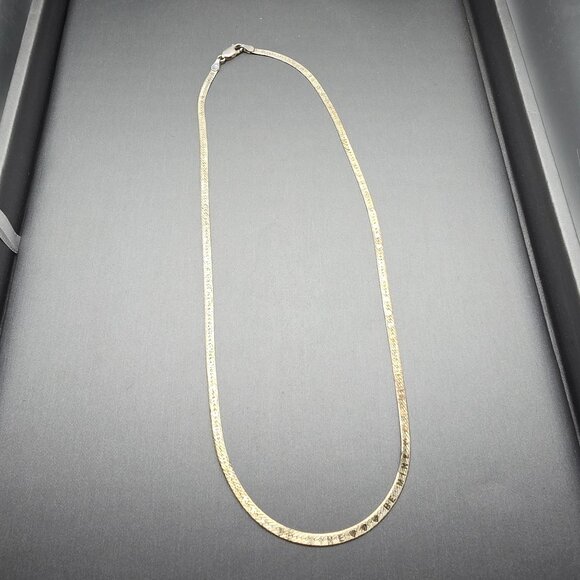 Sterling Silver 'Be Mine' Herringbone 6mm Chain Necklace 16" Double Sided Italy - Picture 6 of 10